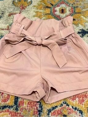 Charlotte Russe Blush Pink High-Waist Paperbag Tie Shorts